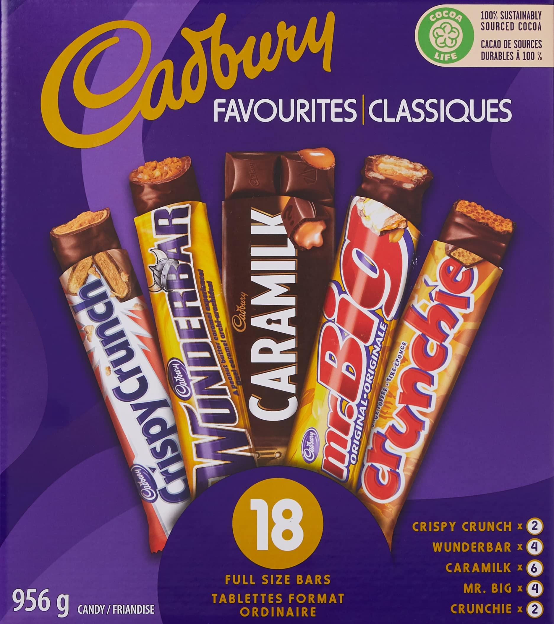 Cadbury Cadbury 18 Full Size Assorted Chocolate Bars, 936g, Caramilk, Mr Big, Crispy Crunch, Crunchie, Wunderbar, Imported from Canada