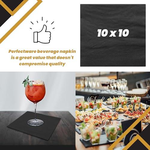 Perfectware Perfectware 2ply Black Beverage Napkins. 2Ply Cocktail Black Napkins. 10 x 10 Black Beverage Napkin., Pack of 300ct