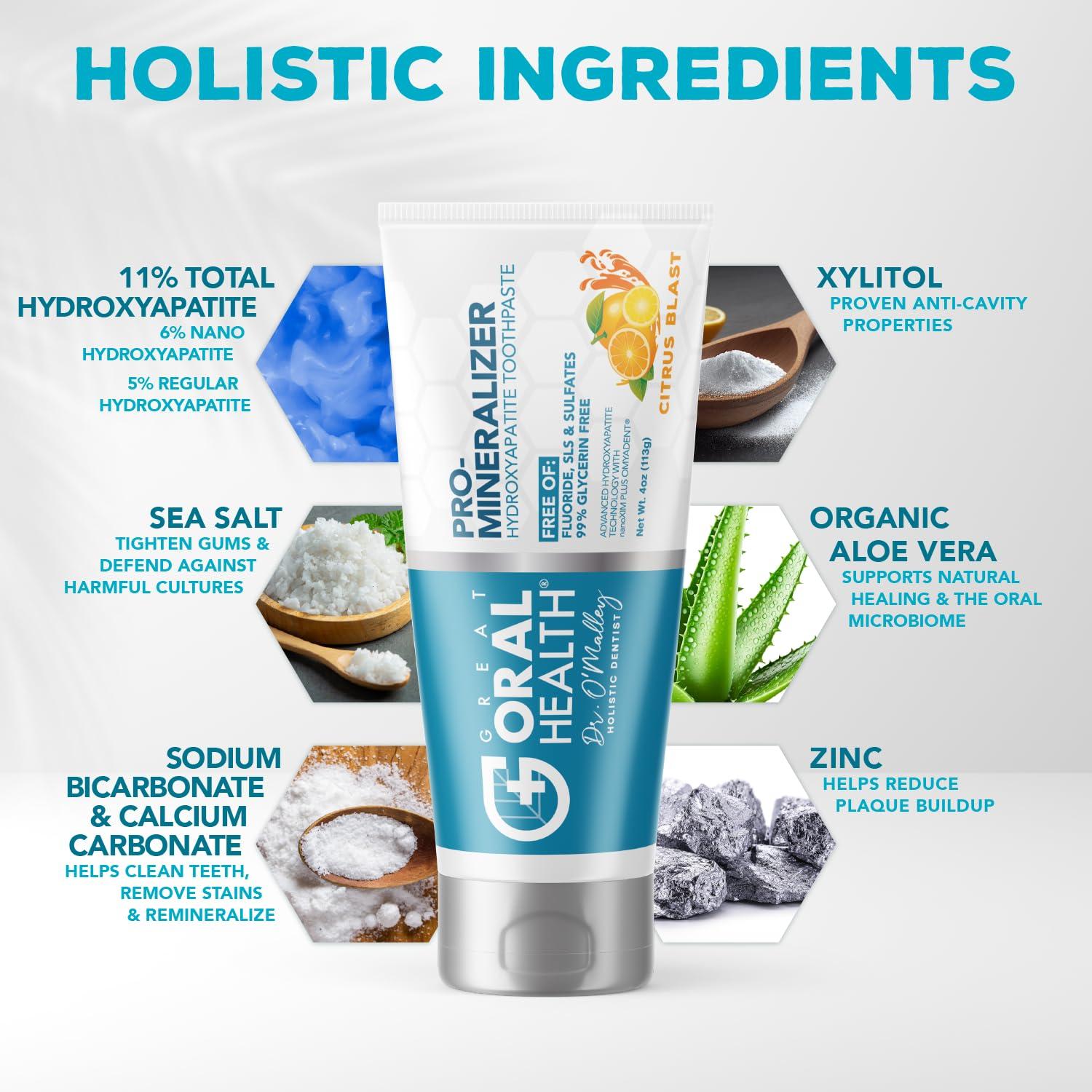 Great Oral Health Nano hydroxyapatite Toothpaste Fluoride-Free, Pro Mineralizer Toothpaste: Dentist Formulated Remineralizing Anti Cavity Xylitol Toothpaste, Enamel Support Sensitive Teeth Toothpaste Citrus Blast