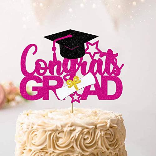 Bdayshop Congrats Grad Cake Topper Purple 2023 Graduation Cap Cake Decorations for Boys Girls Glitter Graduation Theme Party Decoration Supplies for University College Graduate Women Men