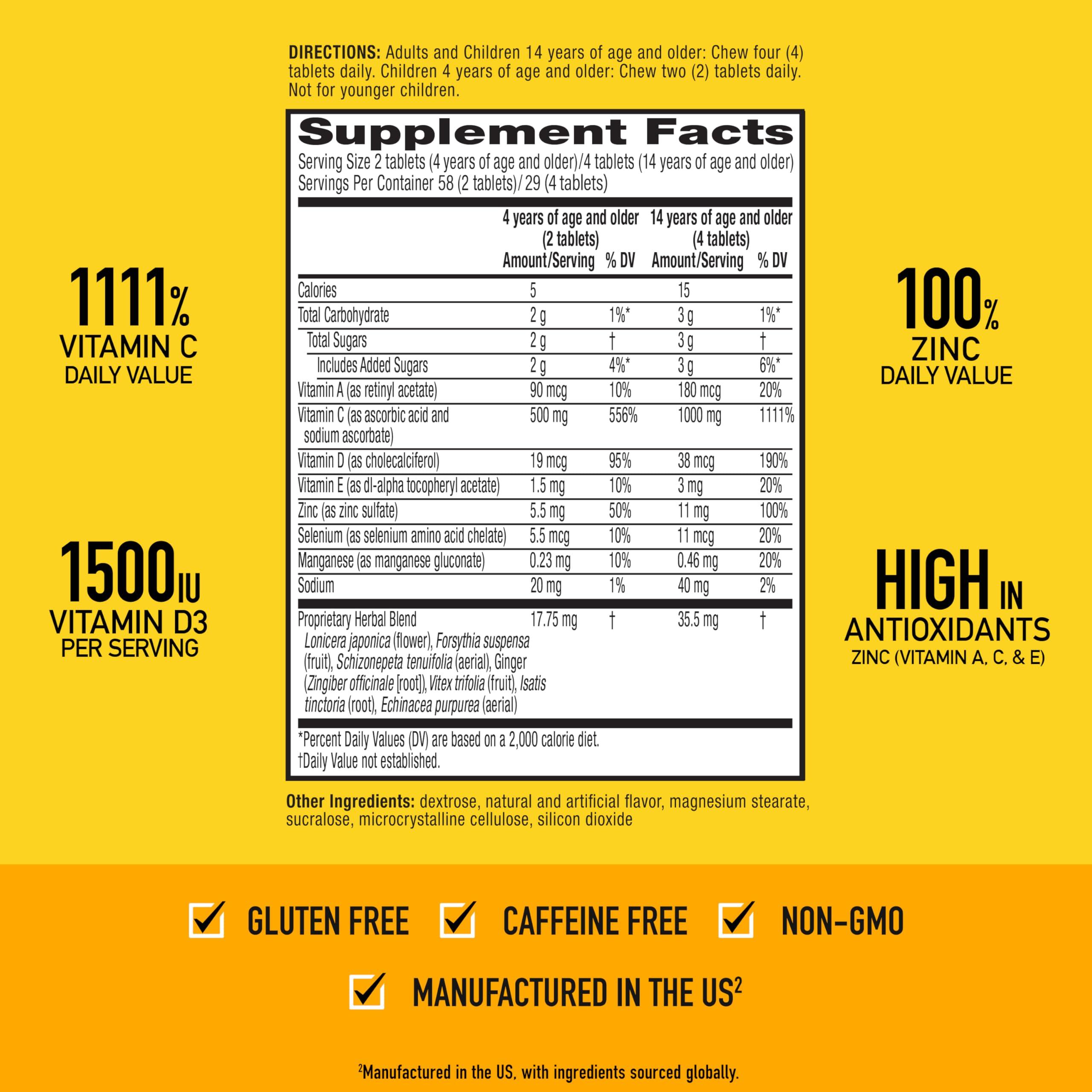 Airborne Airborne 1000mg Vitamin C Chewable Tablets with Zinc, Immune Support Supplement with Powerful Antioxidants Vitamins A C & E - (116 count bottle), Citrus Flavor, Gluten-Free