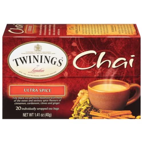 Twinings Twinings Chai Tea, Ultra Spice Chai Tea Bags with Cinnamon, Ginger, Cardamon, Clove for a Spicy Chai Tea Latte, 20 Tea Bags