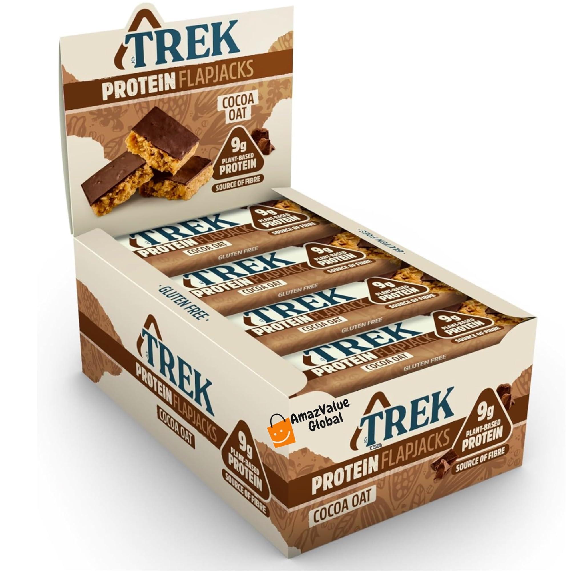 AmazValue Global Trek High Protein Flapjack Cocoa Oat 50g (Pack of 16 Bars)- Gluten Free - Vegan Snack