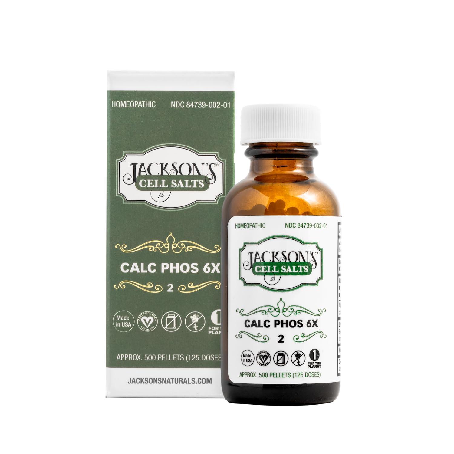Jackson's Jacksons Cell Salt #2 Calc phos 6X (500 Pellet Bottle) Certified Vegan, Lactose-Free Calcarea phosphorica 6X