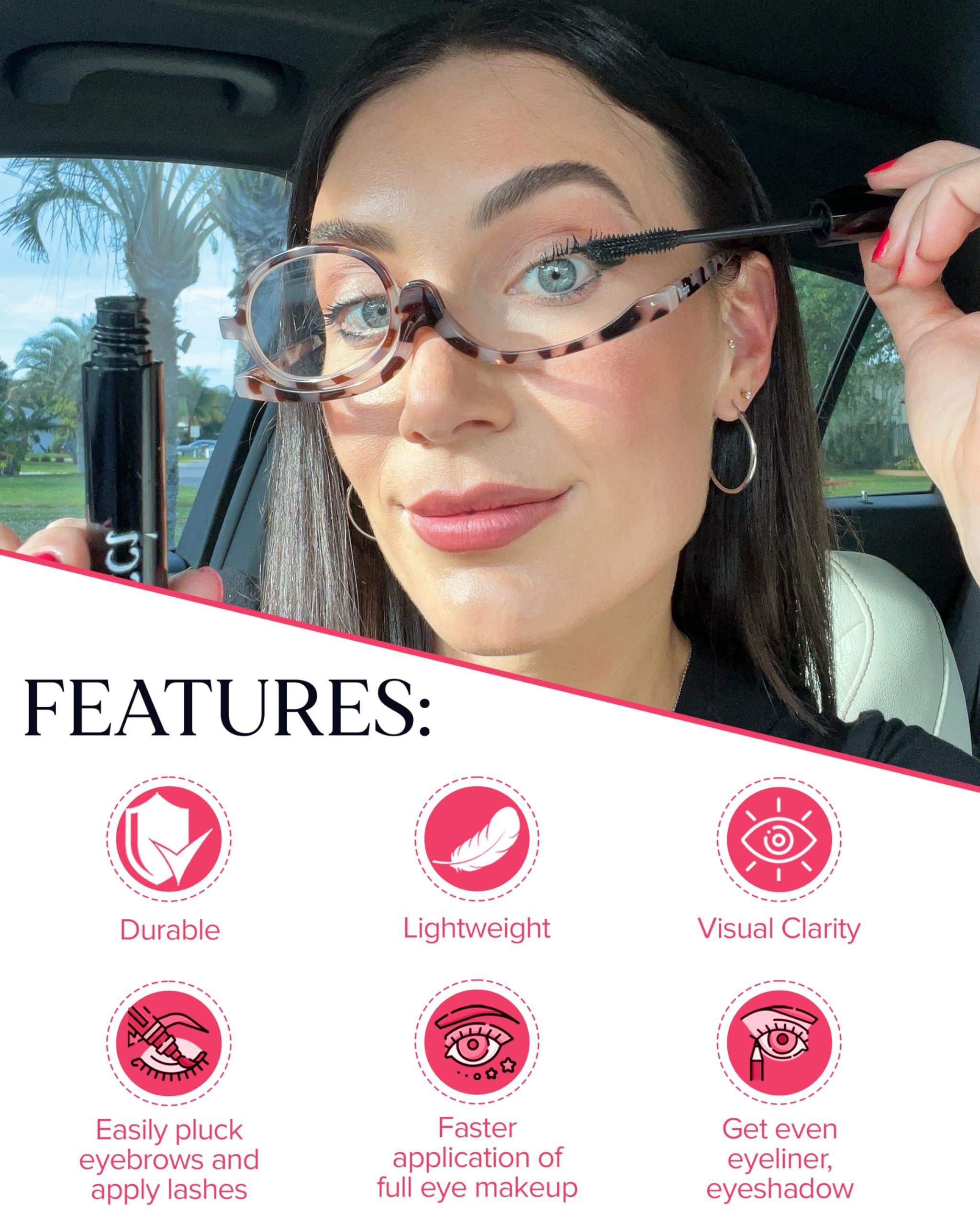 VICCI VICCI Makeup Reading Glasses | Cosmetic Readers Flip Up Lens Magnifying Eyeglasses for Women | Dual-Purpose Functionality, Lightweight Makeup Glasses Offer Distortion-Free Vision +1 | Tortoise