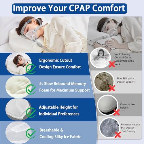 Dlight BD Dlight BD CPAP Pillow for Side Sleepers-Height Adjustable Memory Foam Pillow for CPAP Mask User-Reduce Full Mask Air Leak&Pressure for Back and Side Sleepers