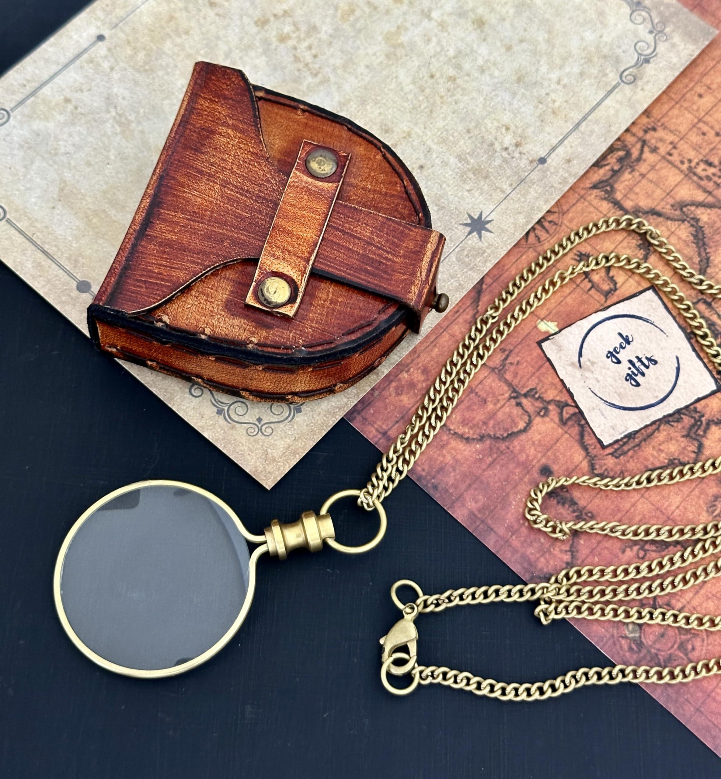 geekgifts Monocle Pocket Magnifying Glass with Leather Box, Magnifying Glass for Reading, Pocket Monocle Costume - Pocket Magnifiers 10x, Keepsake, Stocking Stuffer Gifts for Men Women