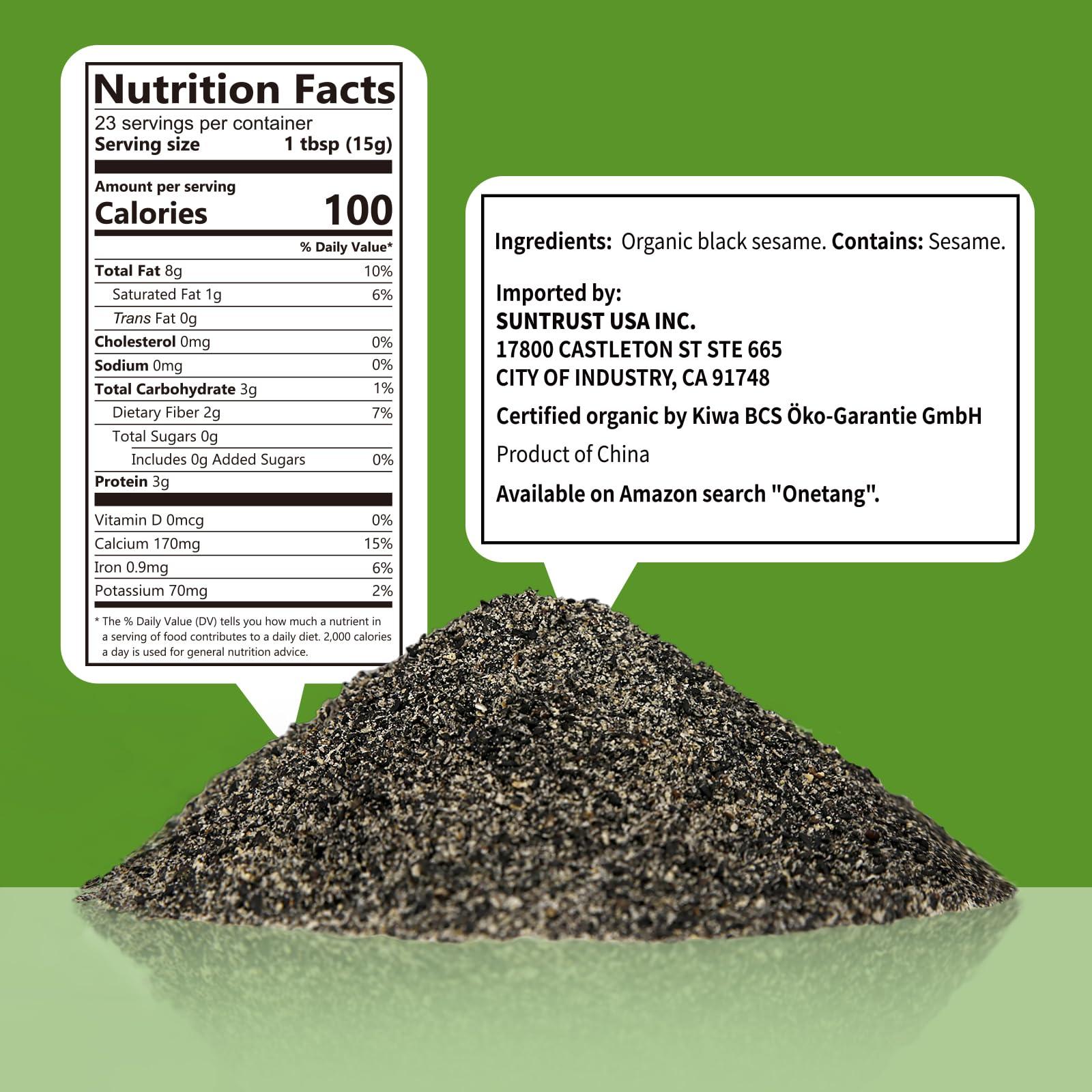 ONETANG ONETANG Organic Black Sesame Powder,Plant Based,Gluten-Free,Vegan,Protein Source No Sugar,Low Temp Roasted,Halal,Non-GMO,Black Sesame Paste 12.36 Oz (350g)