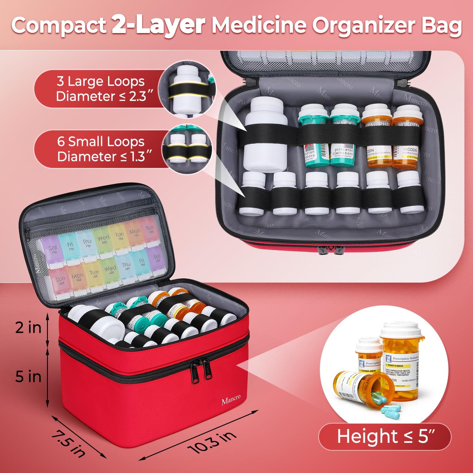Mancro Mancro Dual Layers Medicine Organizer Bag, Pill Bottle Organizer Storage with Lockable Zipper, Medication Travel Bag for Pills, Vitamins, Medical Supplies for Home Storage, Travel