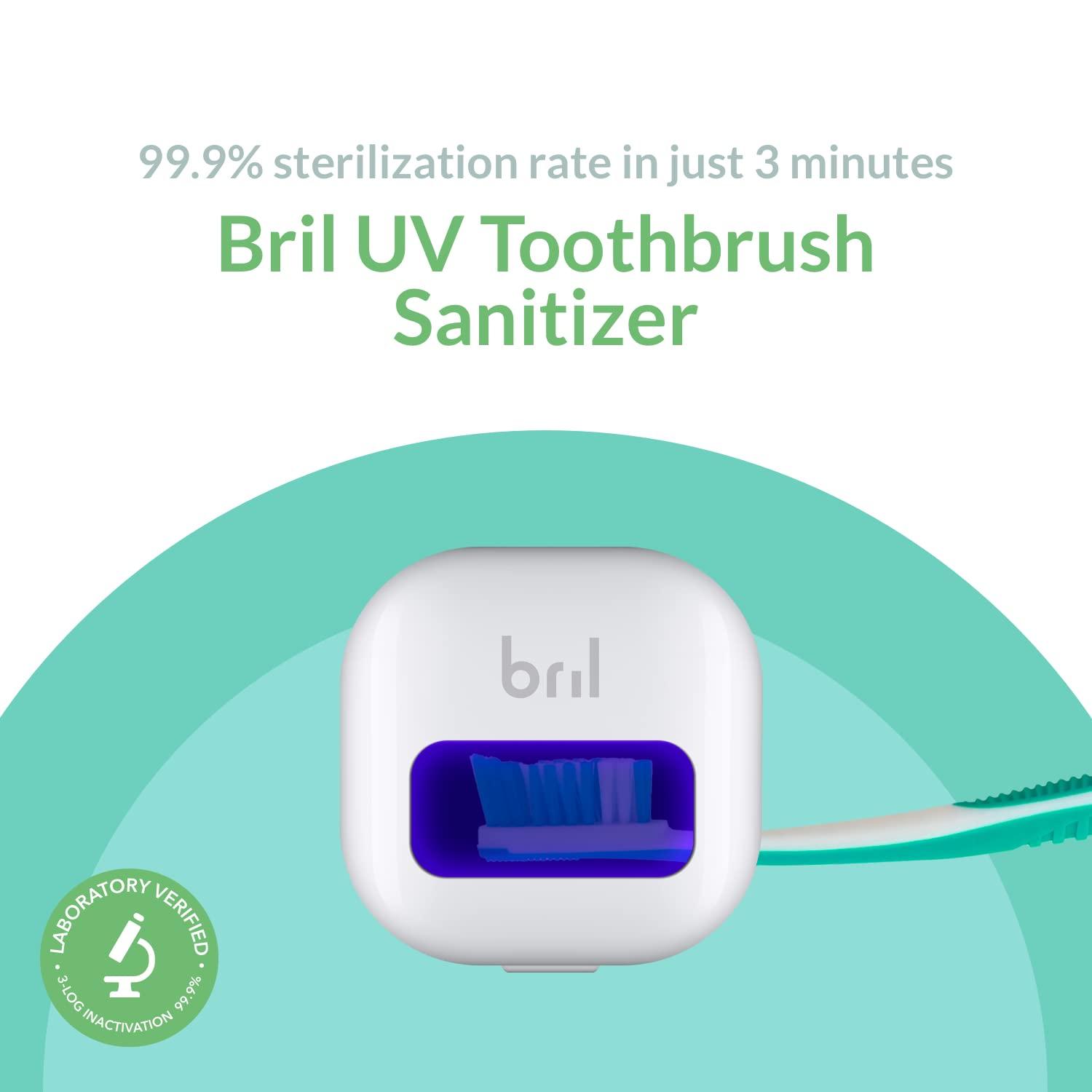 Bril Bril UV-C Toothbrush Cleaner, Portable Brush Cover, Holder, and Travel Case for Any Size Toothbrush, White, Black, Navy (5 Pack)
