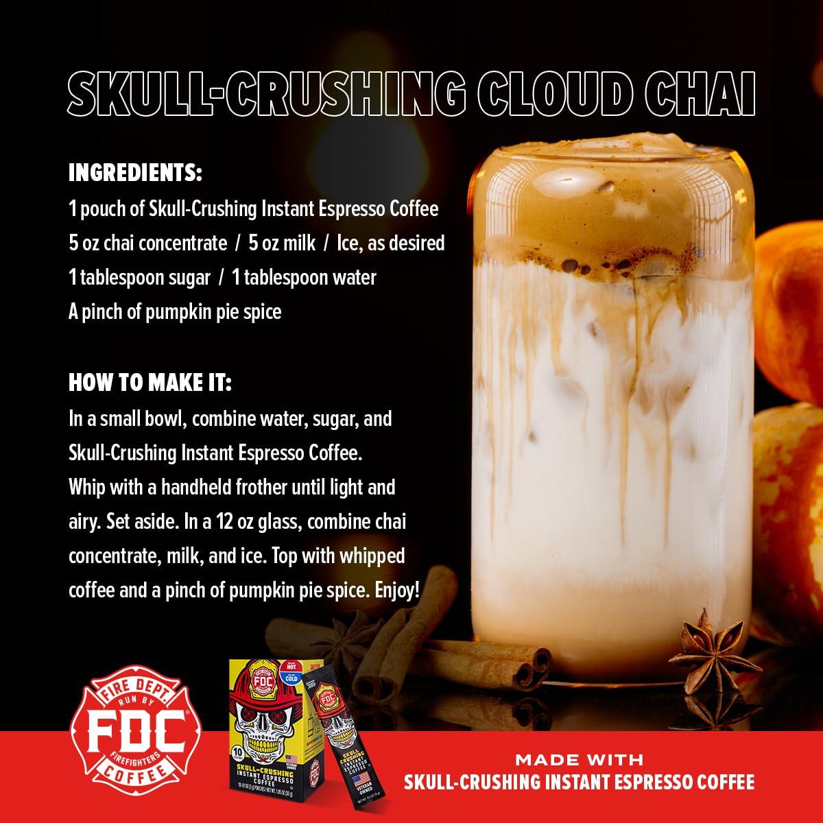 Fire Department Coffee Fire Department Coffee - Skull Crushing Instant Espresso Coffee - Instant Coffee Packets Single Serve - Gives Back to Firefighters - Veteran Owned - Enjoy Hot or Cold (Pack of 10)