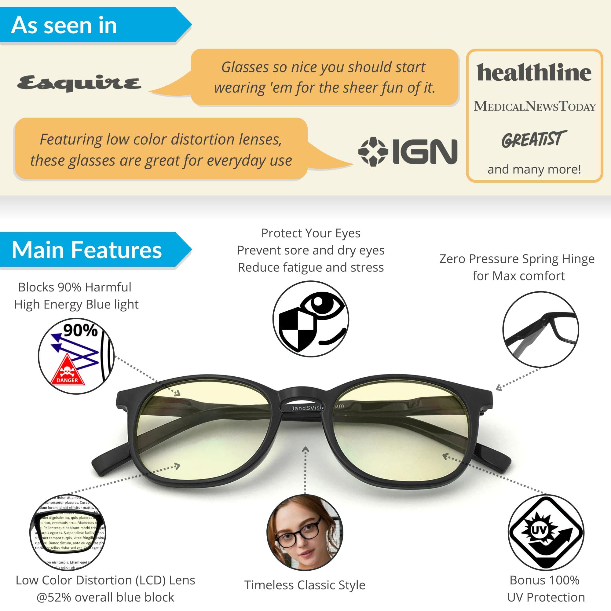 J+S J+S Blue Light Blocking Glasses for Women Men | Anti Eyestrain Headache Glare 400UV from Computer/Gaming/TV/Phones (Hua LCD lens - WF1 Oval | Black Frame)