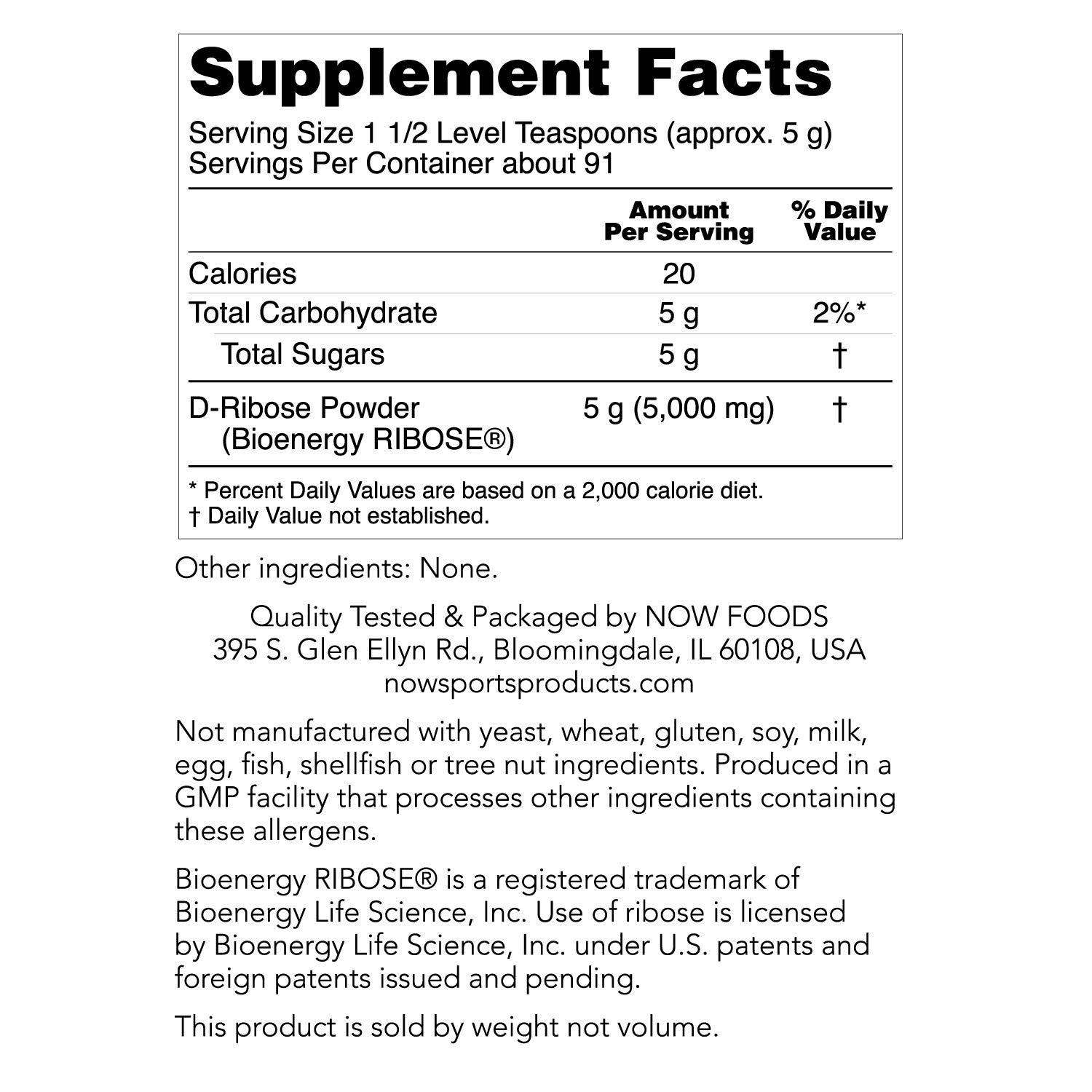 Now Foods Now Foods D-Ribose Powder 100% Pure, 1 lb