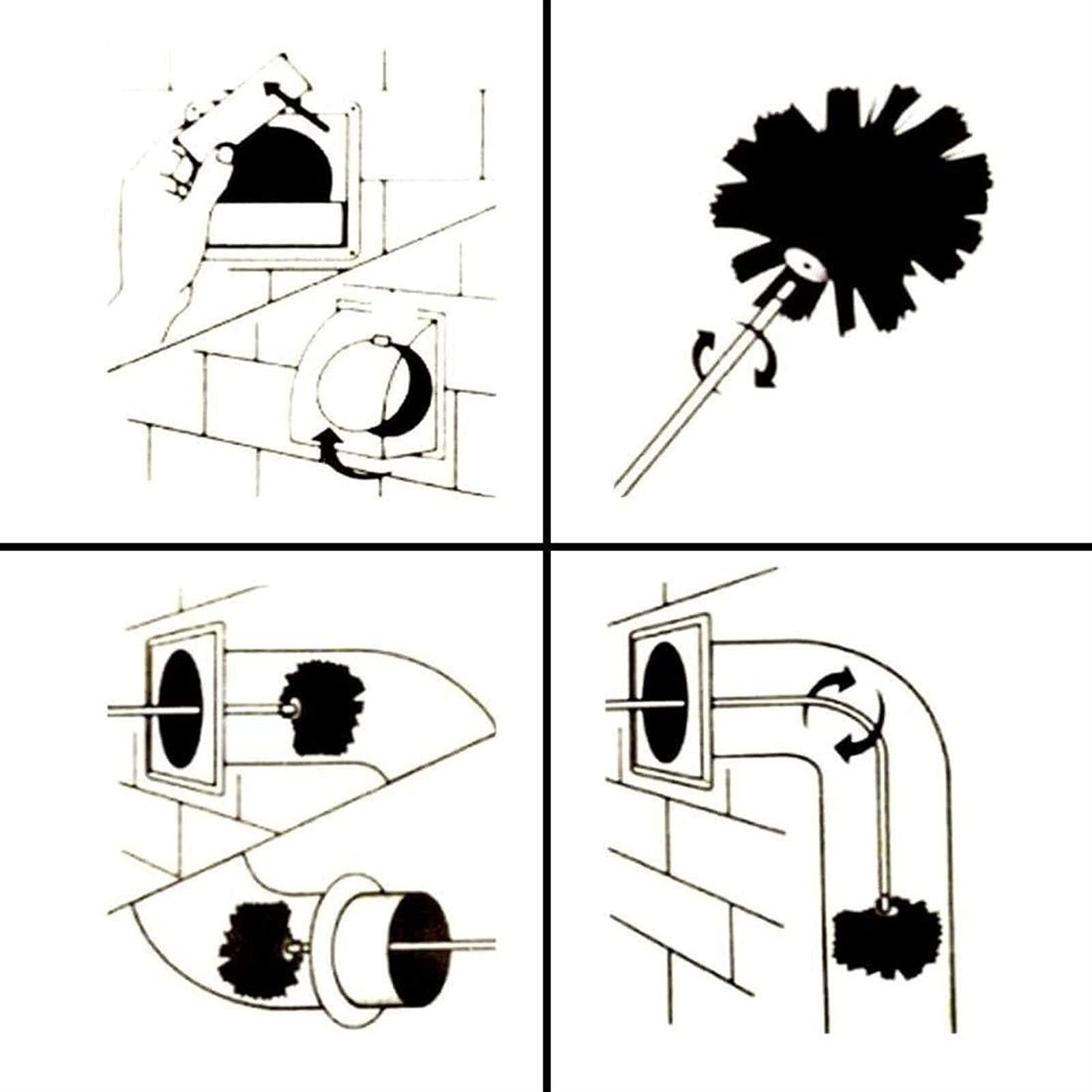 LIYUN chimney sweep kit Dryer Vent Cleaner Kit Dryer Lint Brush Vent Trap Cleaner Flexible Dryer Lint Remove Fireplace Chimney Brushes With 9/12/15/18 Rods, 1 Brush Head, Use With Or Without Drill ( Color :