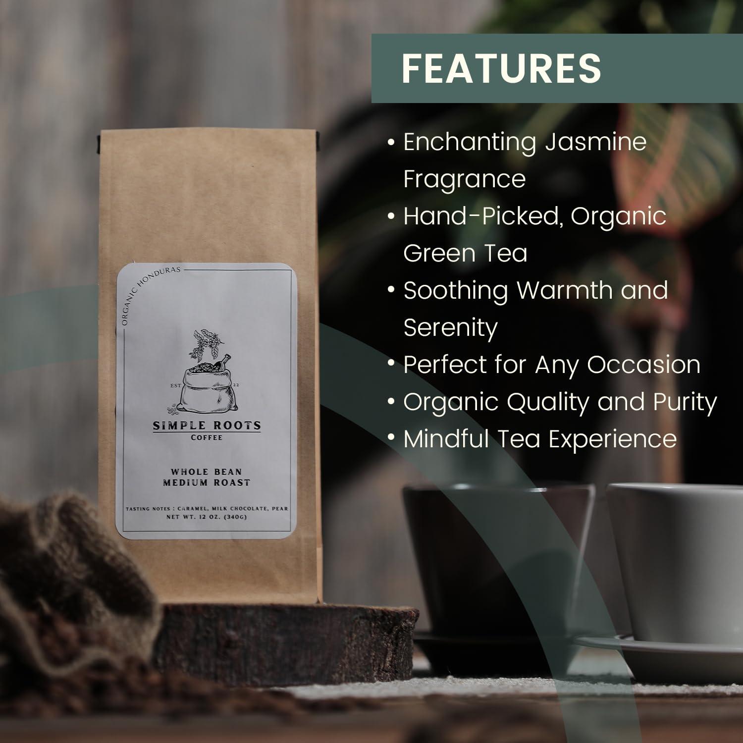 Simple Roots Coffee Organic Honduras Whole Coffee Beans - Medium Roast, High Acidity, Low Body, Sweet Caramel & Milk Chocolate Flavor (Whole Bean, 12 Oz)