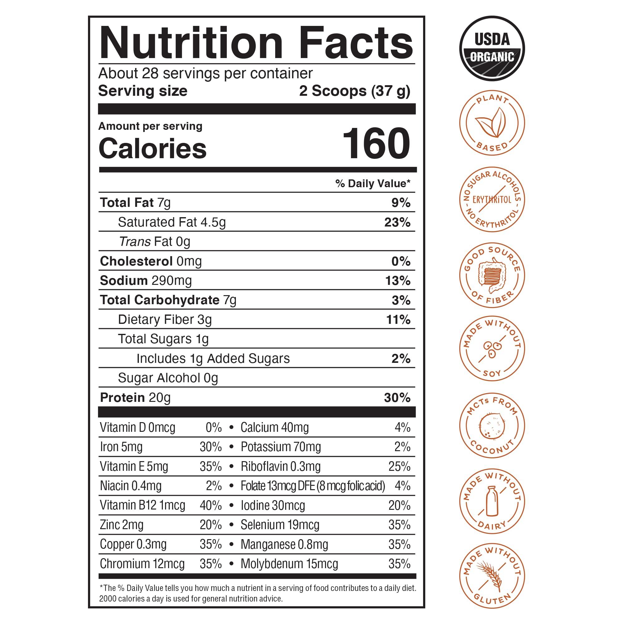 KOS KOS Organic Vegan Protein Powder with 50mg Caffeine, Salted Caramel Coffee - Pea Protein Blend, Plant Based Superfood Rich in Vitamins & Minerals - Meal Replacement for Women & Men, 28 Servings