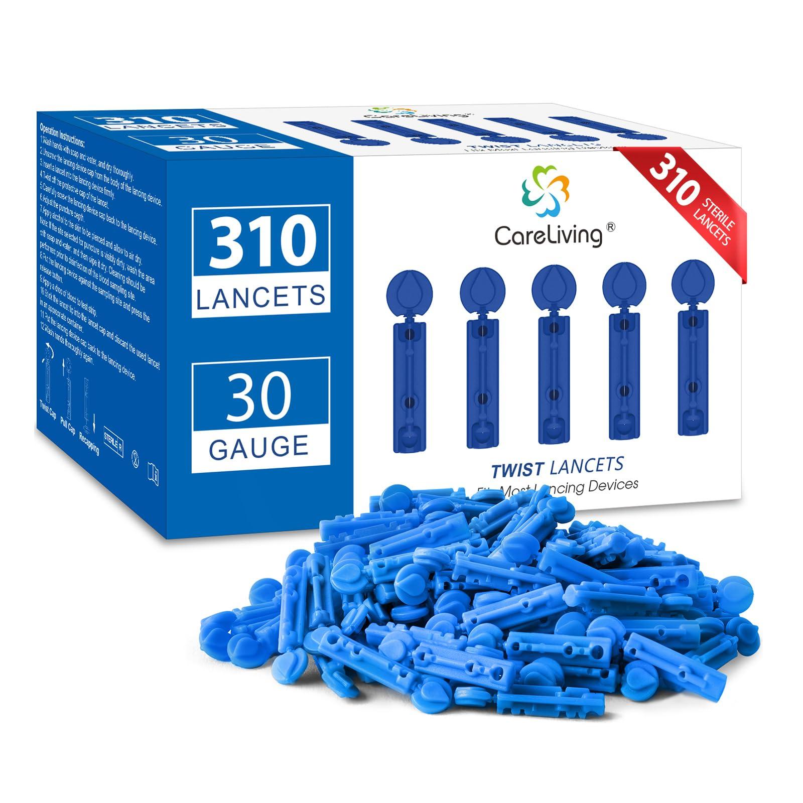 CARELIVING CareLiving Lancets for Diabetes Testing - 30 Gauge Diabetic Lancets for Blood Testing and Glucose Testing - Fits Most Lancing Devices - 310 Count (Blue)