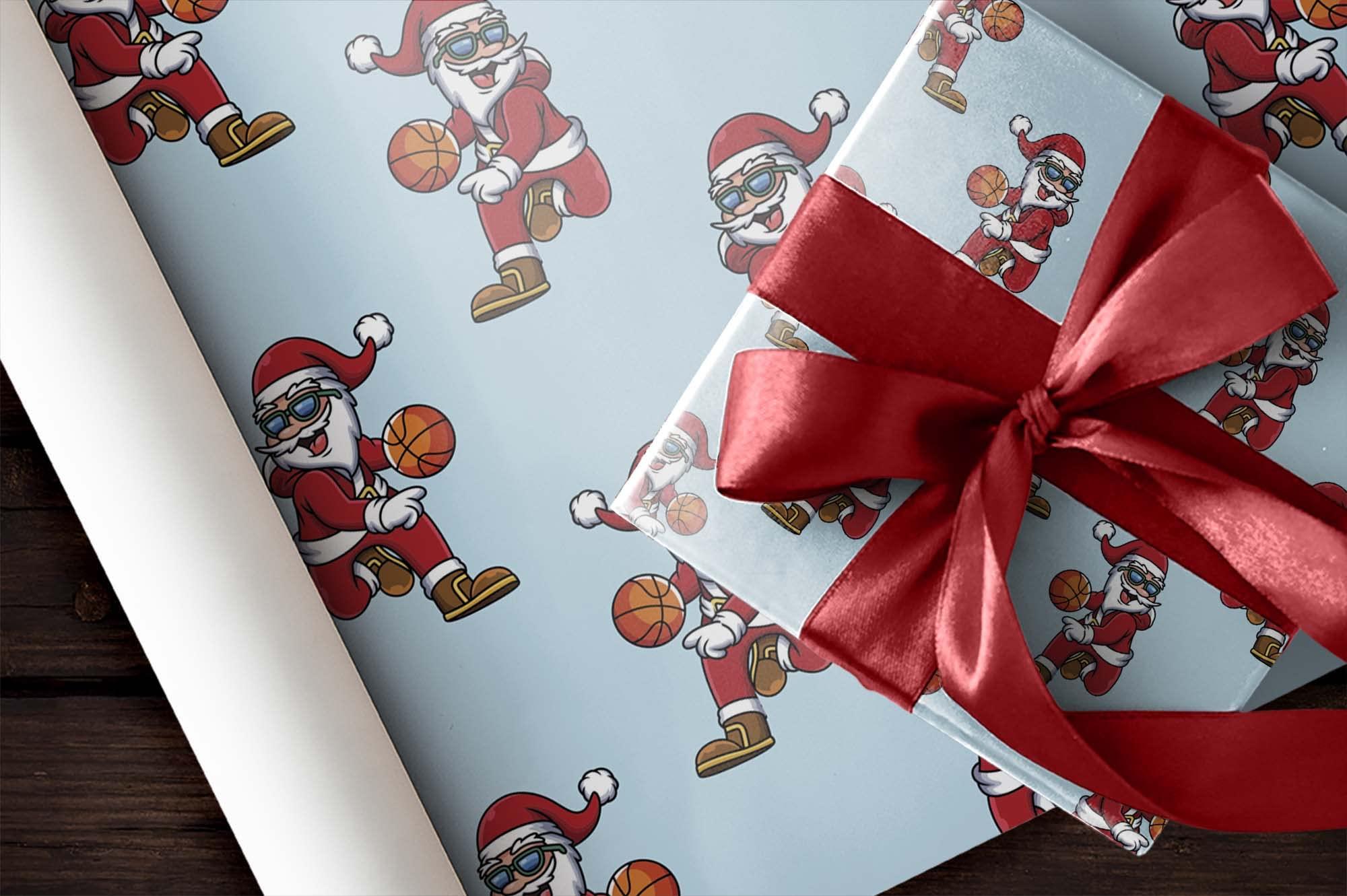 Generic Funny Santa Basketball Gift Wrap Thick Wrapping Paper Bball Christmas Holiday Party Decoration (12 foot x 30 inch roll)