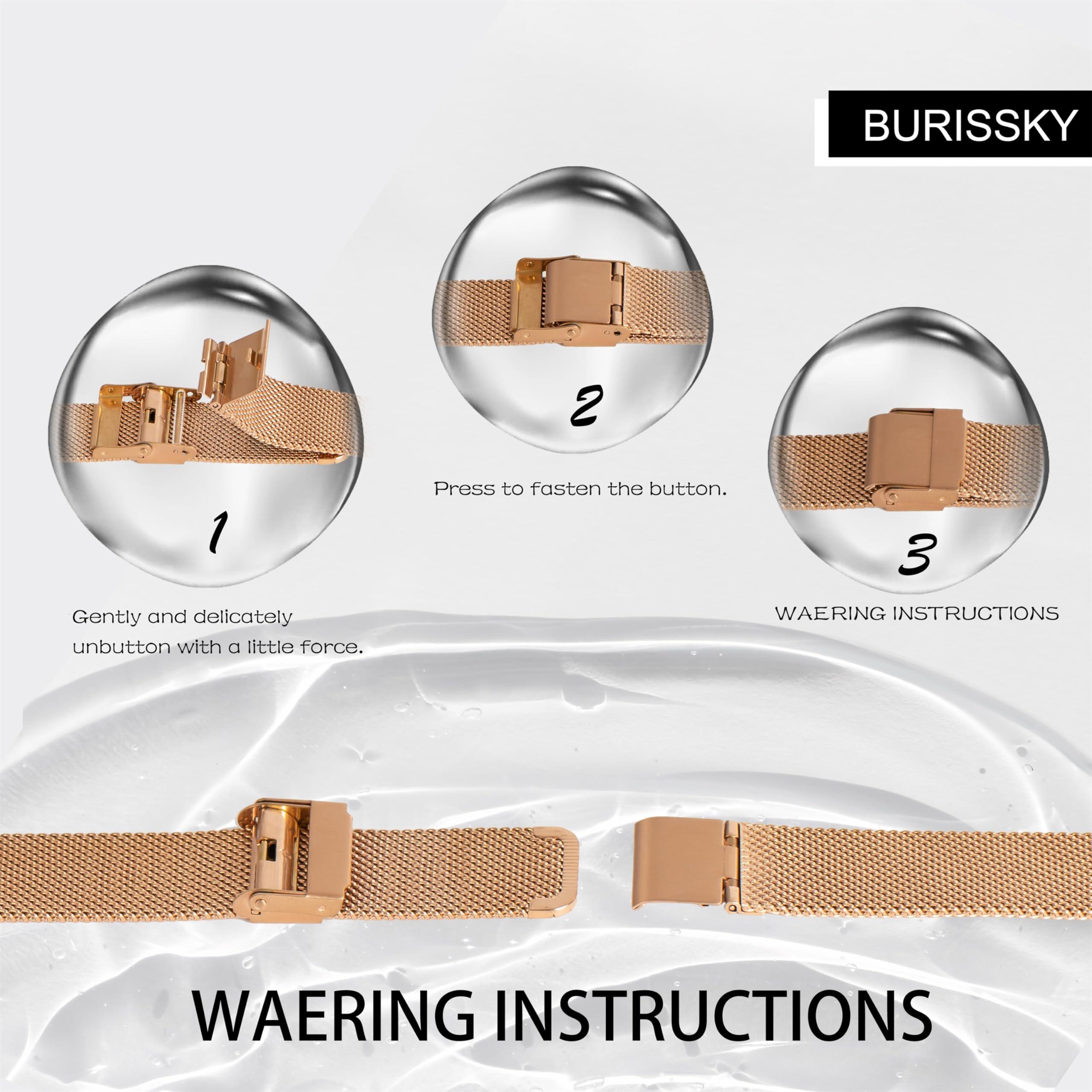 BURISSKY BURISSKY Personalized Medical Alert Bracelets for Men Women with Free Engraving,Adjustable Emergency Identification ID Waterproof Mesh Wristbands (8.5, Silver Band with Rose Gold Tag)