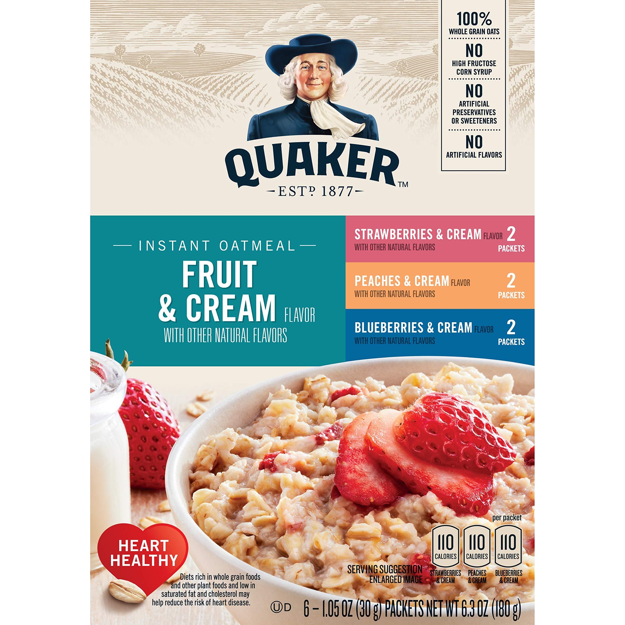 Quaker Quaker Instant Oatmeal Fruit and Cream Variety Pack, Breakfast Cereal,1.23 Ounce(8 Count in 1 Box) (Pack of 12 )