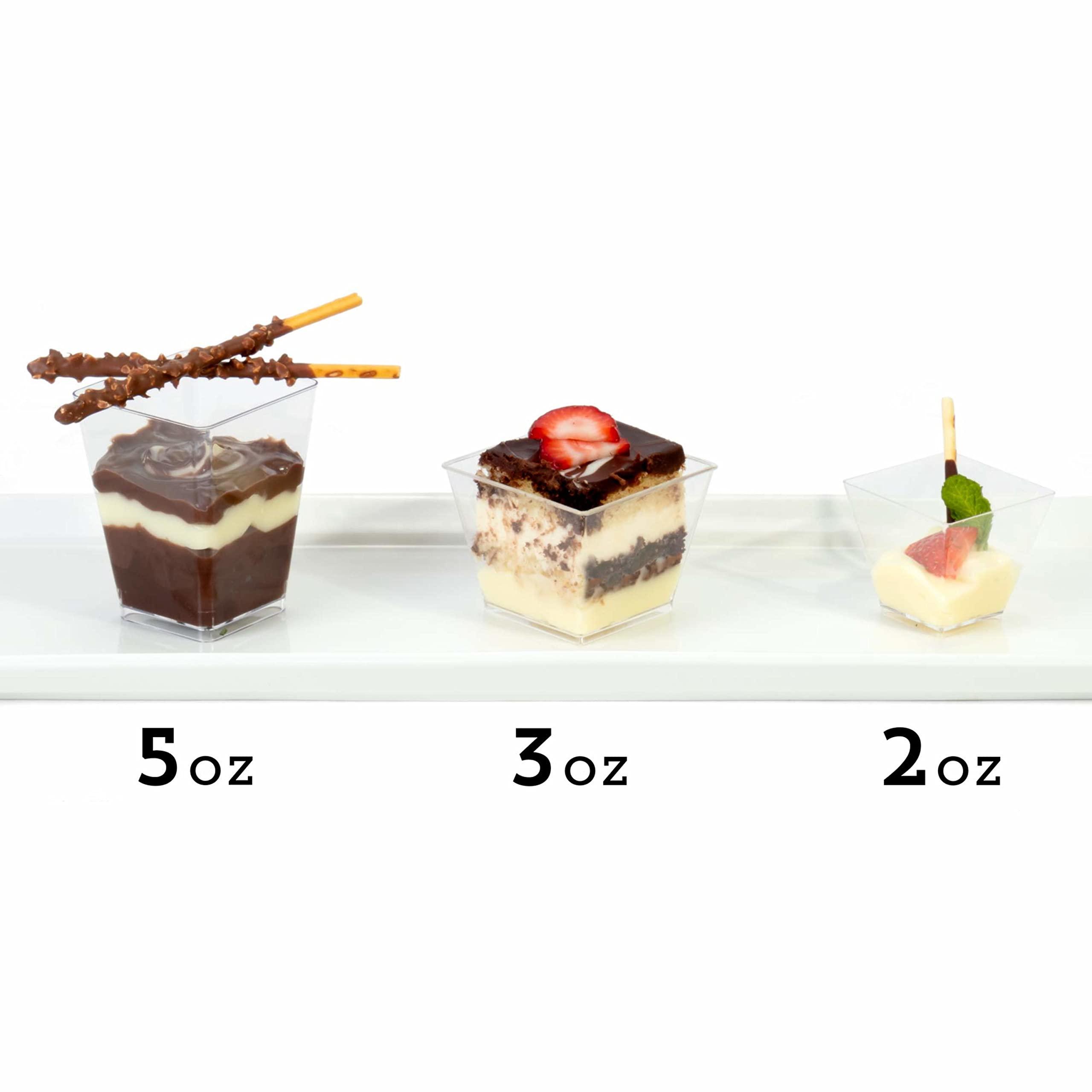 Back of House Ltd. 3oz. Mini Dessert Cups, 100-pack - Clear Plastic Square Cups - Small Disposable Shooters for Tasting Parfait, Fruit, Cake, Ice Cream, Sauces, Jelly Shots & Appetizers, Parties, Catering & Restaurants
