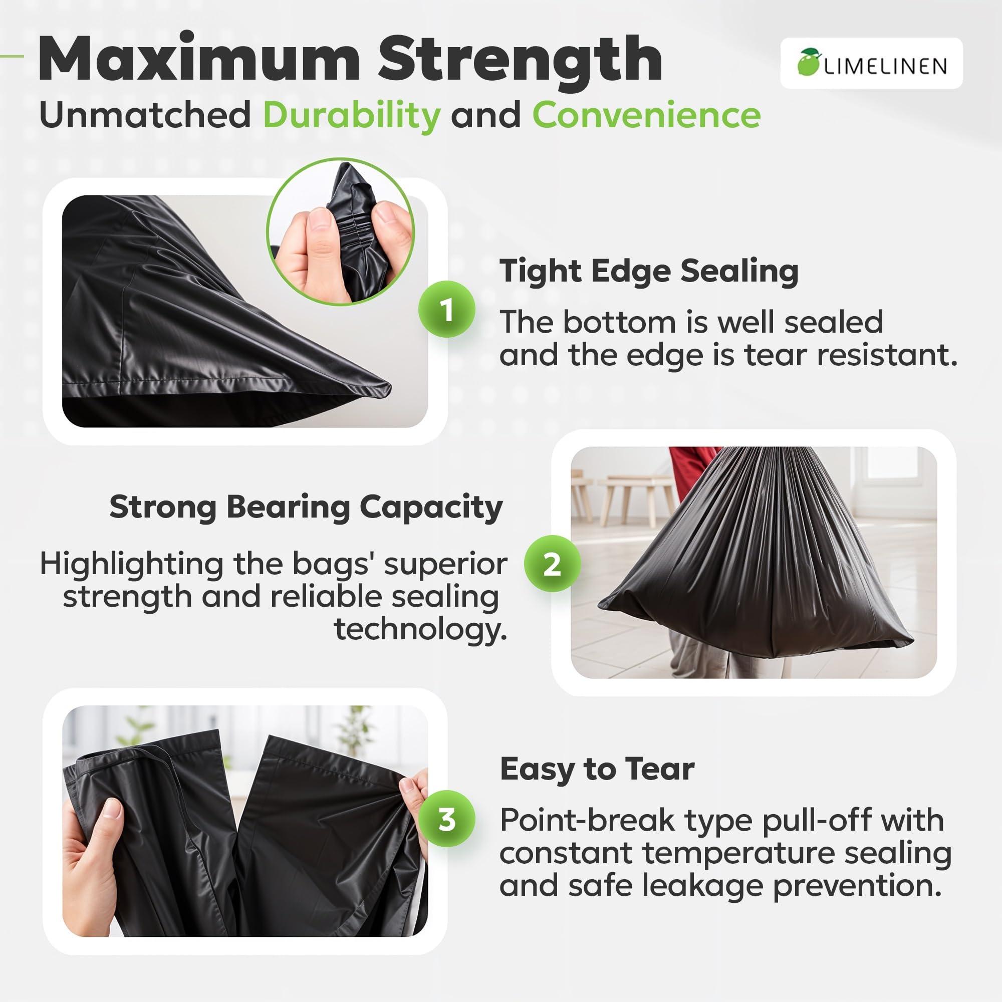 LIMELINEN LIMELINEN 30 Gallon Garbage Trash Bags, 200 Count, 1.2 mil Extra Thick Trash Bags with Drawstring Closure, Leak and Odor-Resistant Large Plastic Bags For Office, Home, Hospital, Big Waste Binst
