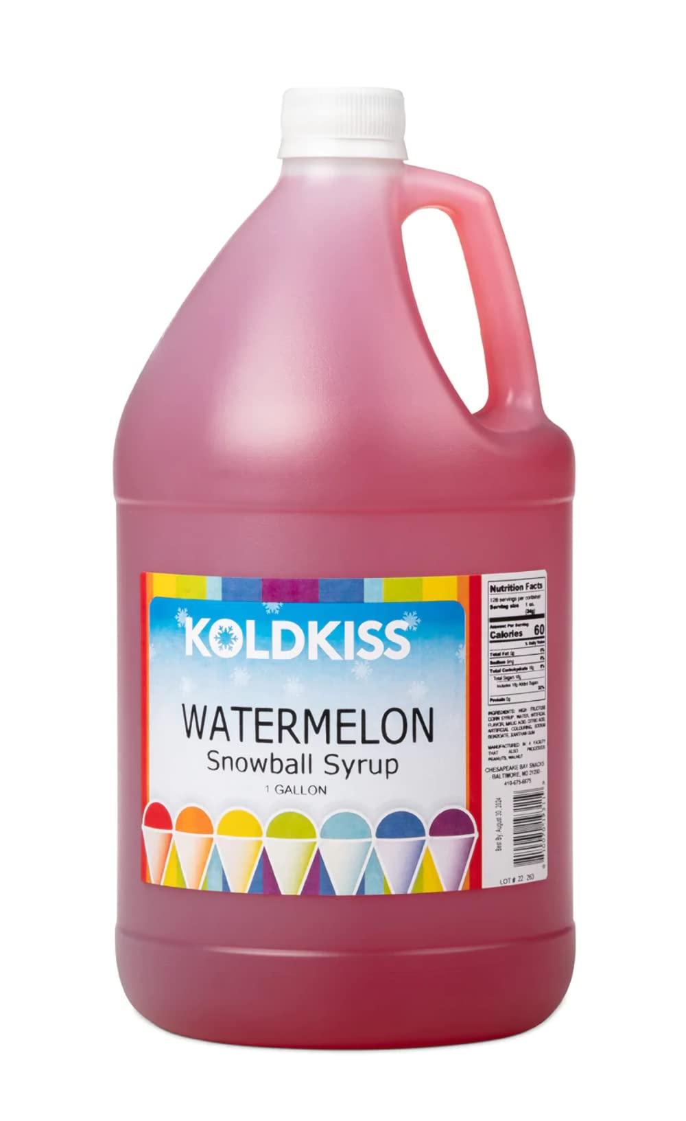 Koldkiss Koldkiss Shaved Ice and Snow Cone Flavored Syrups - One Gallon, 64 Snow cones Per Bottle - Watermelon Flavor