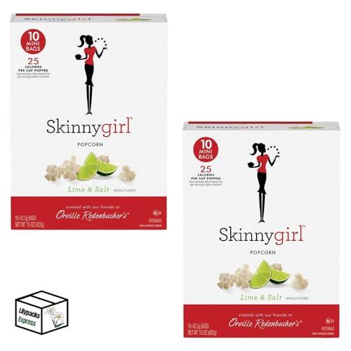Lilypacks Express Skinnygirl Popcorn | 15 OZ | 2 Boxes |10 Mini Bags each | 20 Bags Total | Gluten Free Snack | Bundled by Lilypacks Express (15 oz, Lime & Salt)