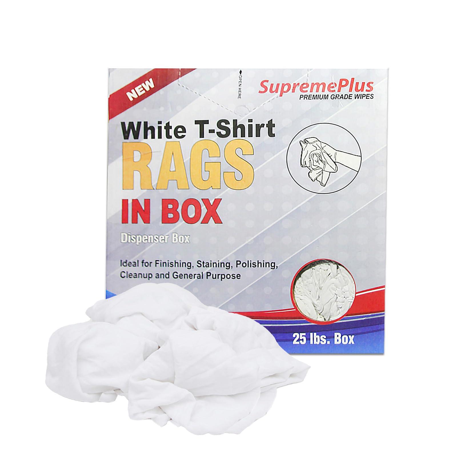 SupremePlus SupremePlus Premium White T-Shirt Rags - Shop Cotton Knit Cleaning Rag in a Compressed Box, Clean Up Oil, Grease, Stain, & Paint with Bulk, Multipurpose Polishing Cloth (2 x 25 lbs. Compressed Box)