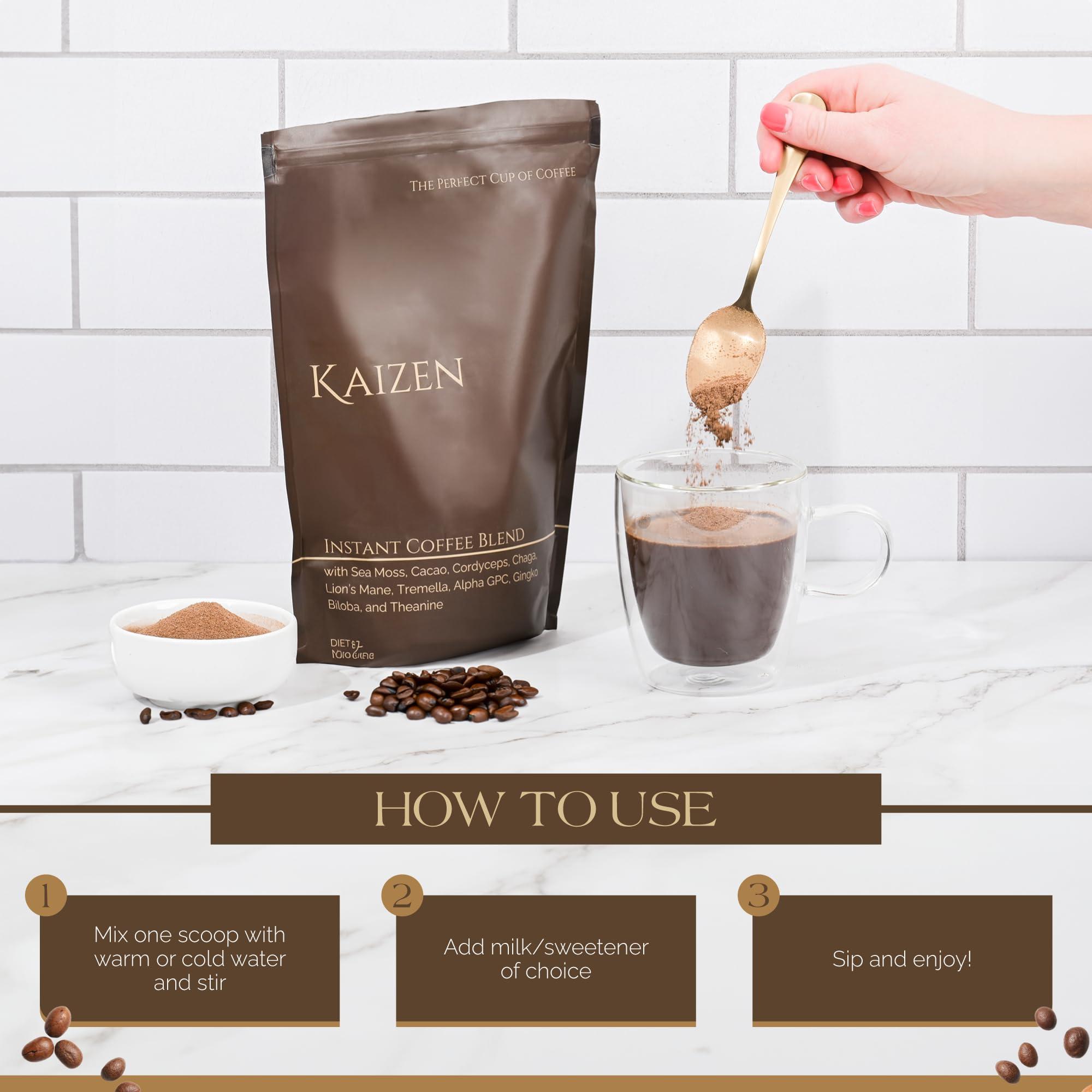 Kaizen Kaizen Coffee - Premium Mushroom Nootropic Blend With Irish Sea Moss, Coffee, Mushrooms, Cacao, Theanine - Performance, Clarity, Energy, Wellness - Clean Caffeine - Adaptogenic Instant Powder - 12.7oz