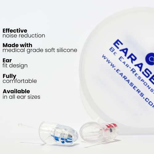 Earasers EARasers Noise Cancelling Earplugs - Reusable Soft Silicone Noise Reduction Peace And Quiet Ear plugs For Concerts, Musician, Djs, Drummers, Motorcycles, Dentists, Work – 36dB Peak Reduction (X-Small)