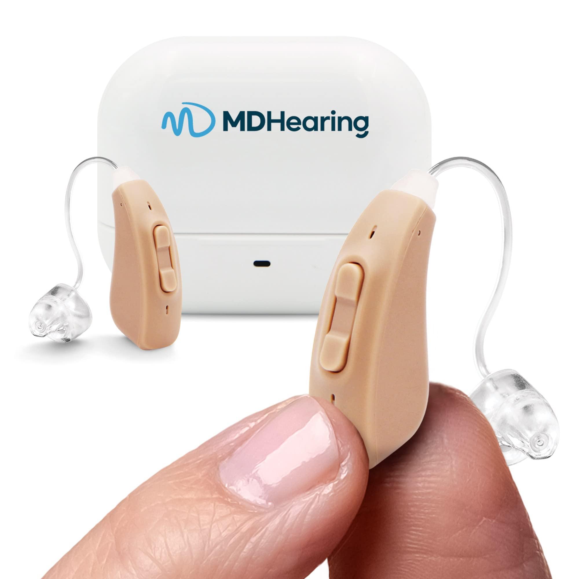 MDHearingAid MDHearingAid AIR Hearing Aid (Pair), OTC Rechargeable, Crystal-clear Digital Sound by MDHearing, Perfect for Glasses, Nearly Invisible