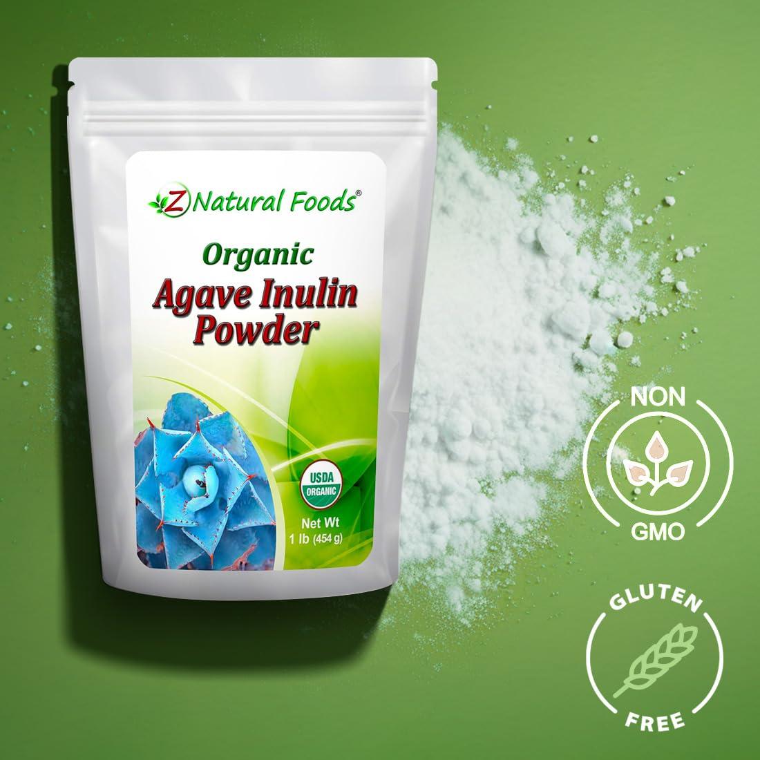 Z Natural Foods Z Natural Foods Organic Agave Inulin Powder, Natural Fiber Supplement, Prebiotic Superfood Powder for Drinks, Smoothies, and Recipes, Raw, Non-GMO, Vegan, Gluten-Free, Kosher, 1 lb