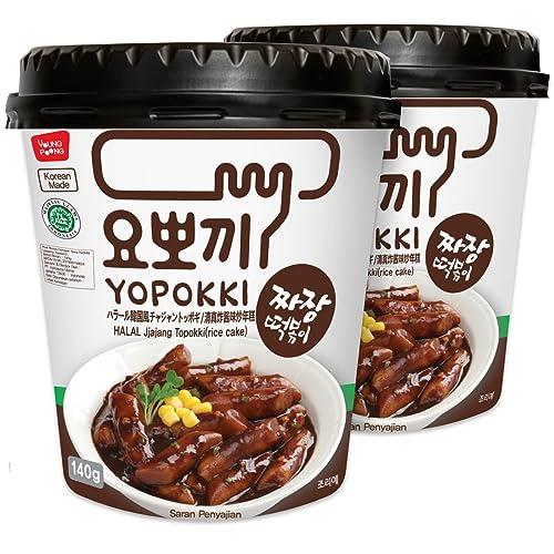 Yopokki Yopokki Instant Halal Tteokbokki Cup (Jjajang, Cup of 2) Korean Street food with Jjajang flavored sauce Topokki Rice Cake - Quick & Easy to Prepare