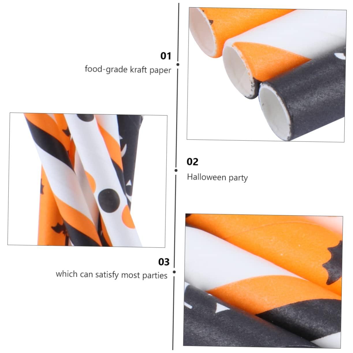 Beavorty Beavorty 250Pcs Halloween Spooky Straw Inserts Kraft Paper Drinking Straws for Celebrations
