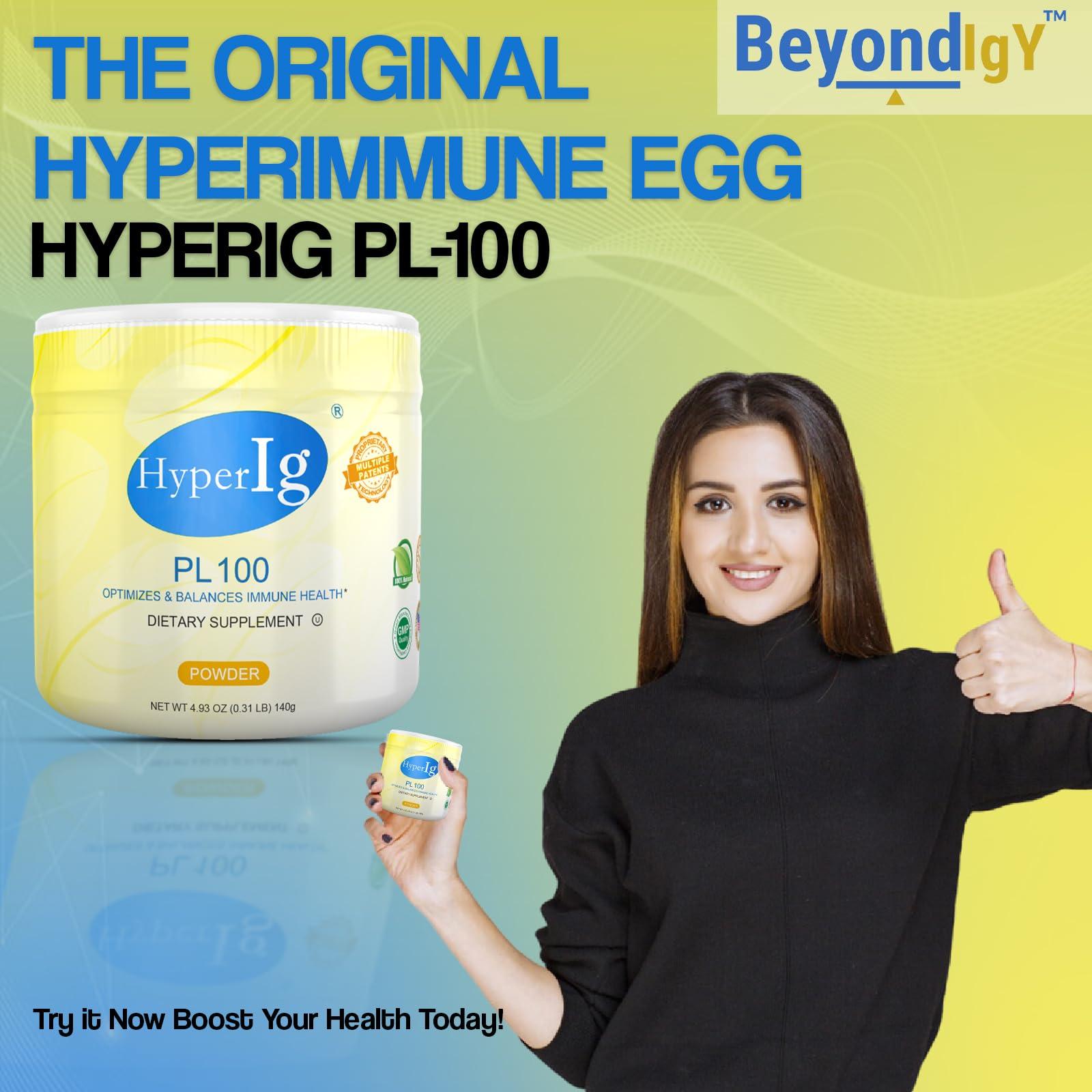 HYPERIG HYPERIG PL-100 Protein Powder Original Hyperimmune Egg Supplement - Immune Boost, Digestive Support, Joint Care, Energy, and Muscle Strength in One Formula, 140 Grams (3 Canister, Egg)