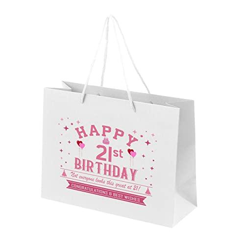 Bang Tidy Clothing 21st Birthday Gift Bags - White Paper with Rope Handles - Eco Friendly Medium Gift Bag - Looks Great - Pink