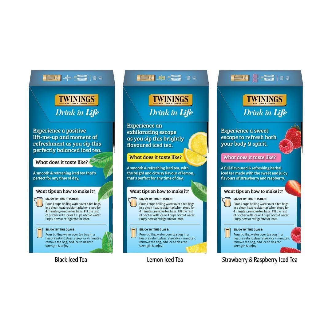 Twinings Twinings Iced Tea 3 Pack Variety Bundle (Black, Lemon Black, and Strawberry & Raspberry) 72 Count (Pack of 3), Makes 36 Pitchers or 432 Servings, Unsweetened, Caffeinated