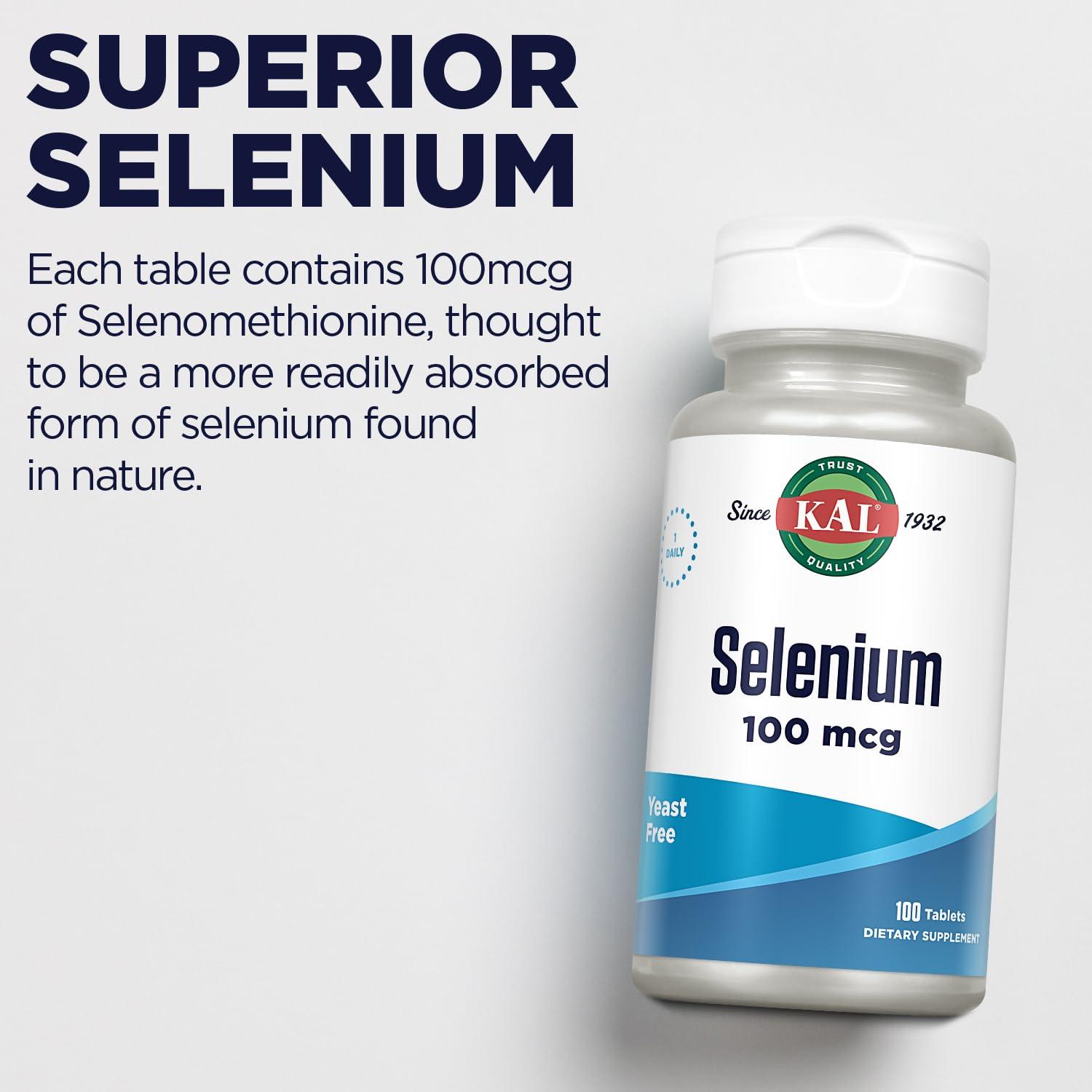 KAL Kal 100 Mcg Selenium Yeast Free Tablets, 100 Count