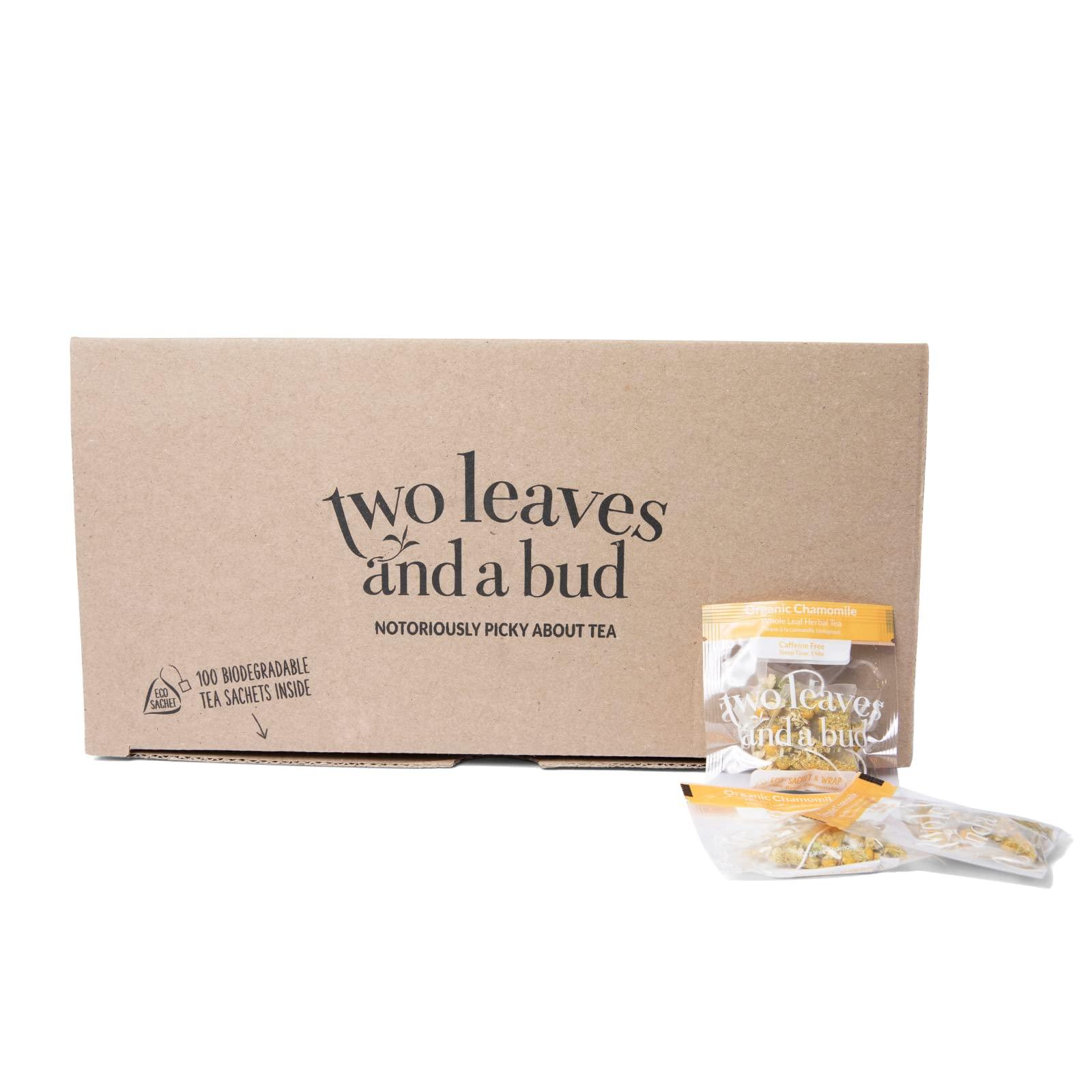 Two Leaves and a Bud Two Leaves and a Bud Organic Chamomile Tea Bags, Naturally Caffeine Free, Whole Leaf Herbal Chamomile Tea in Compostable Sachets, 100 Count (Pack of 1)