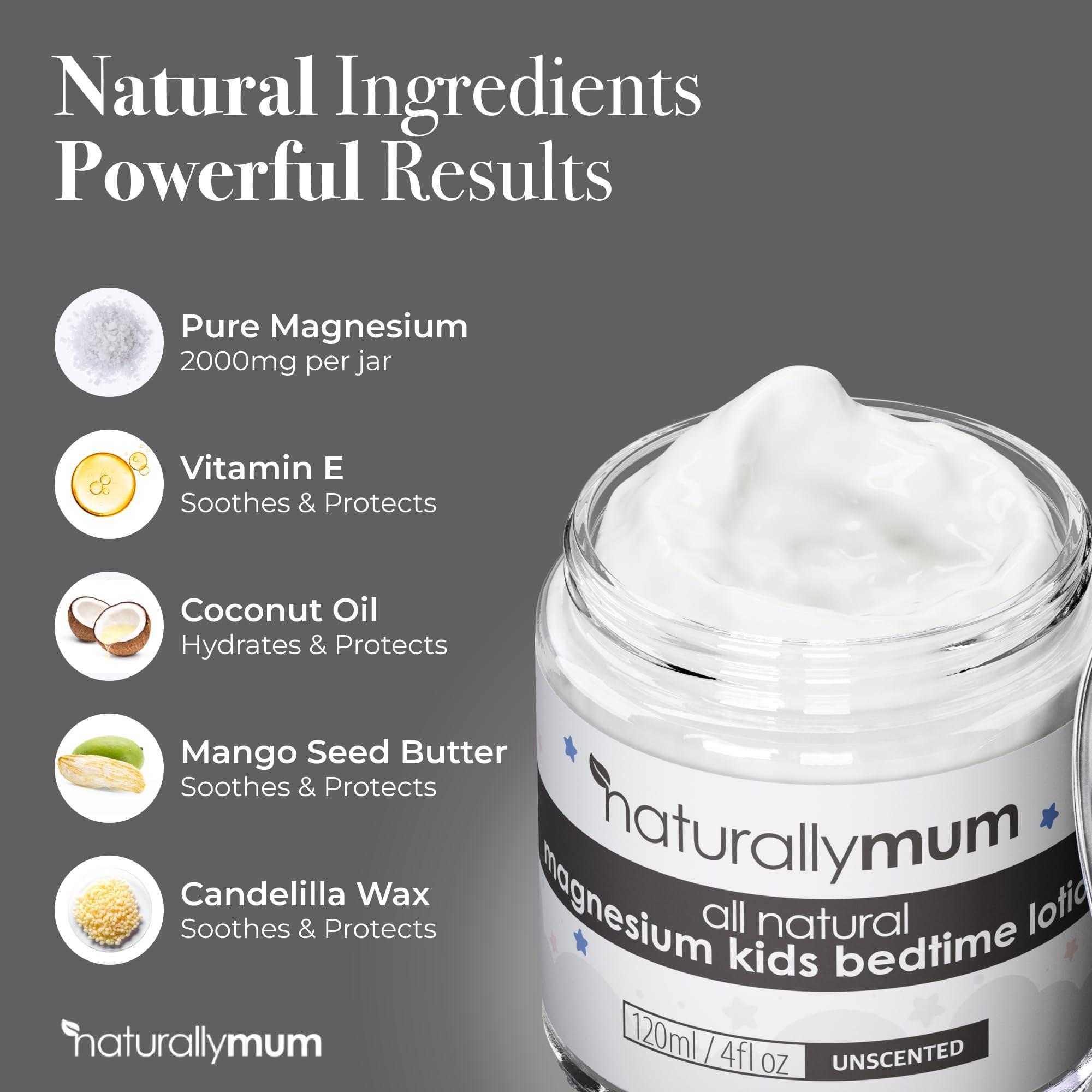 NaturallyMum NaturallyMum - Magnesium Bedtime Lotion for Kids & Babies [NATURAL & SAFE] - Topical Kids Magnesium Cream Lotion for Sleep - Safe for Babies (6M+) - Support for Sleep, Bone & Overall Kids Health