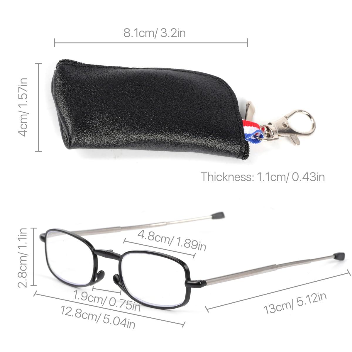 VANANA VANANA Foldable Blue Light Blocking Reading Glasses, Telescopic Glasses Legs Reader with Portable Zipper Bag Keychain (Black (2 Pairs), 2.5, multiplier_x)