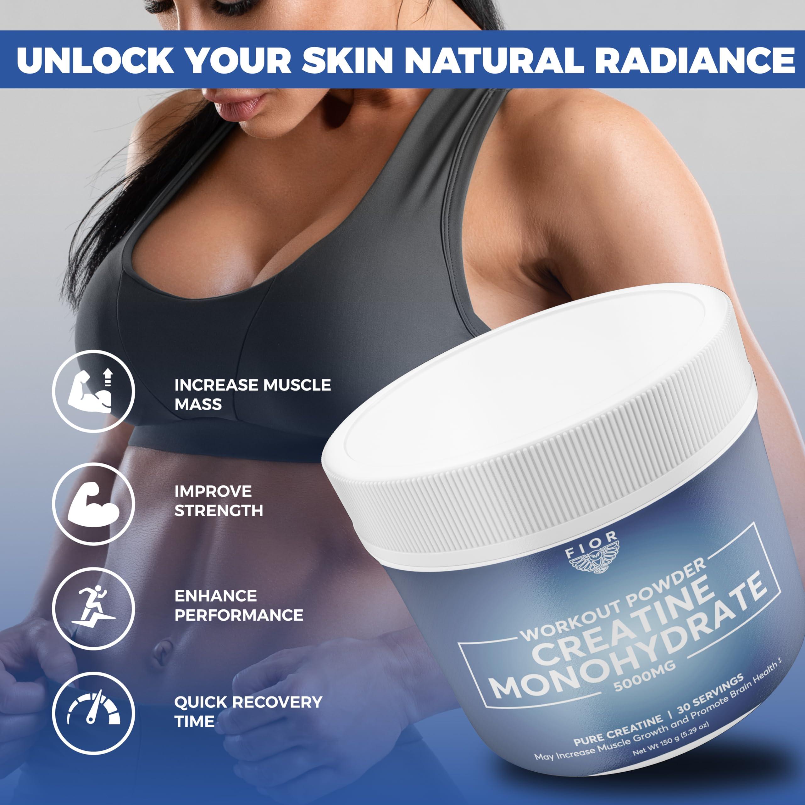 FIOR FIOR Pure Creatine Monohydrate Powder - Micronized Creatine for Men & Women, Pure Non-GMO, Vegan & Gluten Free Creatine Powder, 5 Grams per Serving, 30 Servings