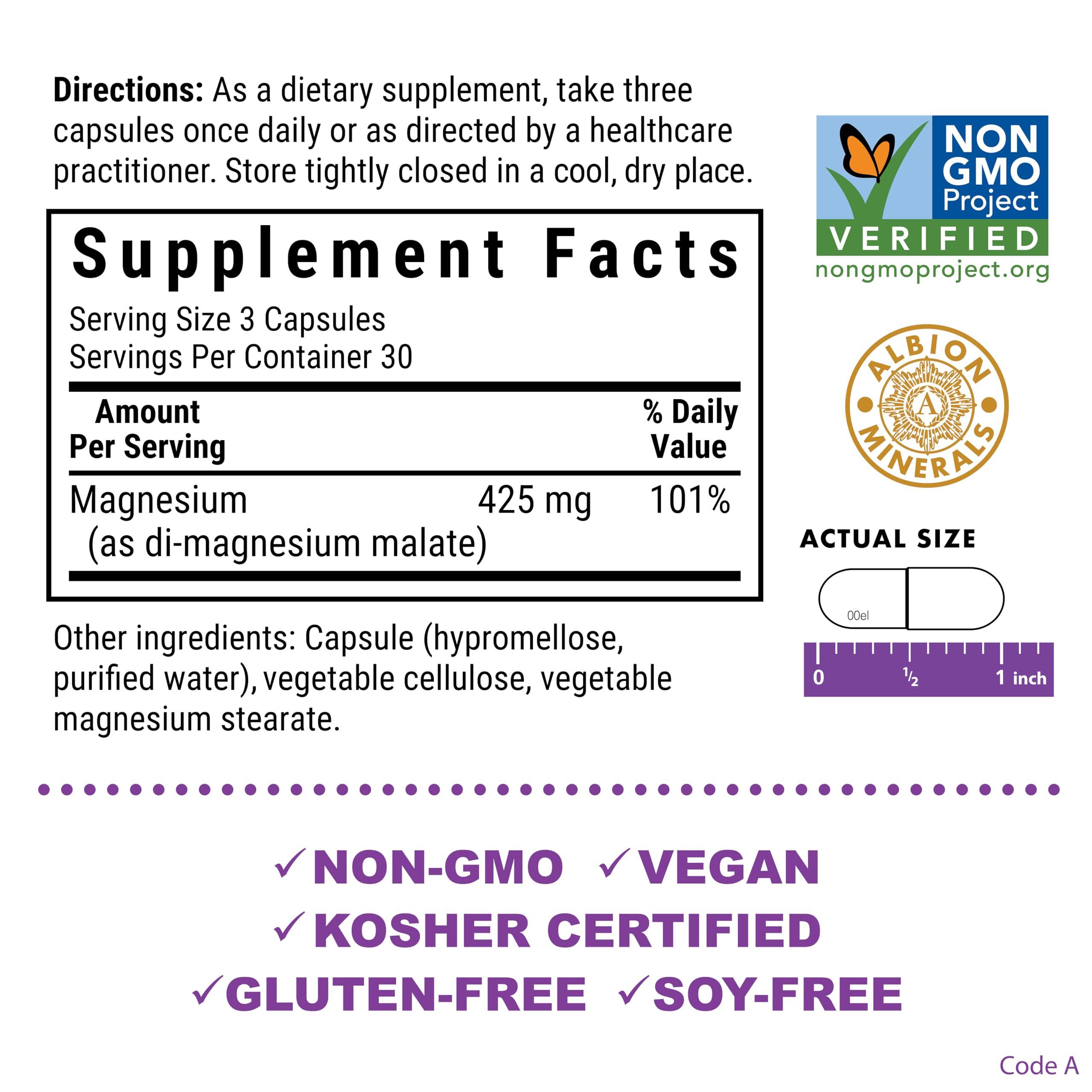 Bluebonnet Bluebonnet Nutrition Magnesium Malate Vegetable Capsules - Supports Energy, Muscle & Joint Health - Non-GMO, Vegan, Kosher Certified, Gluten-Free, 90 Count