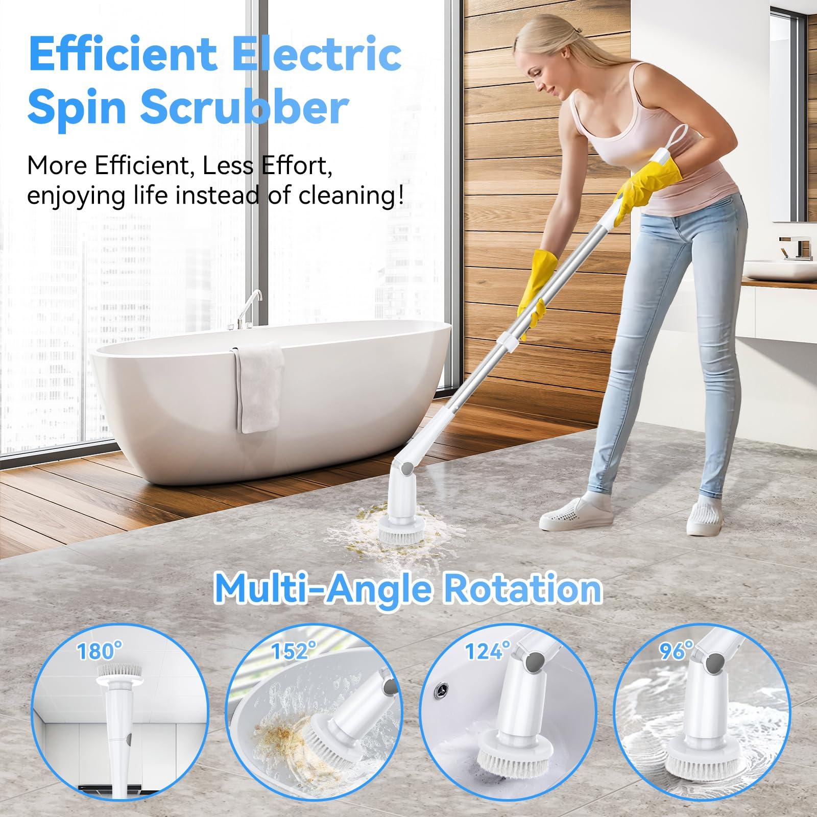GOOD PAPA Electric Spin Scrubber, Cordless Cleaning Brush with 8 Replaceable Cleaner Brush, Power Shower Scrubber with Long Handle, Electric Scrubber for Cleaning Floor Bathroom Bathtub Tile