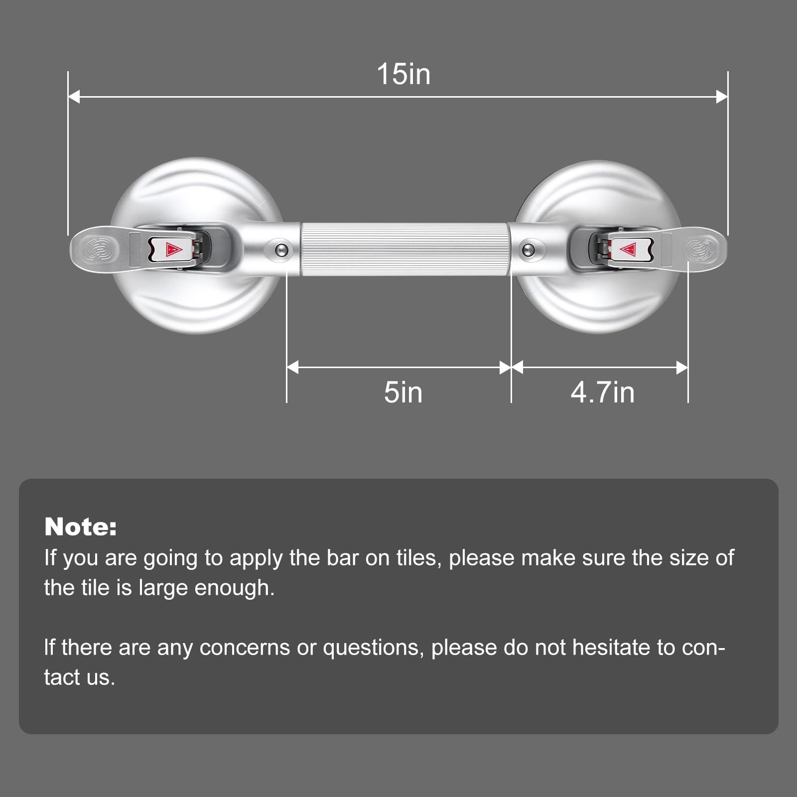 DAREN MEDICAL Daren Medical 15-Inch Shower Handle - Upgraded Grab Bar with Strong Suction Cups for Bathtub & Shower Safety, Ideal for Seniors, Elderly, Disabled -Silver