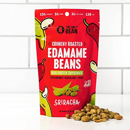 The Only Bean The Only Bean Crunchy Roasted Edamame Snack (Sriracha), High Protein Snacks (13g) Healthy Protein Chips, Keto Friendly Food (2g Net), Plant-Based Vegan Snacks, Office Snacks, Spicy Snack, 4oz (3 Pack)
