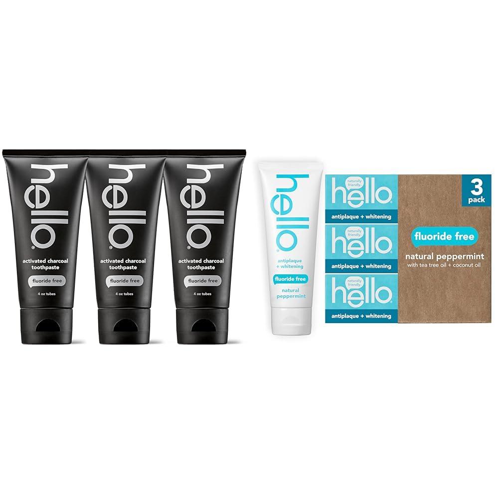 hello Hello Activated Charcoal Toothpaste, Fluoride Free with Activated Charcoal & Antiplaque Toothpaste, Fluoride Free for Teeth Whitening