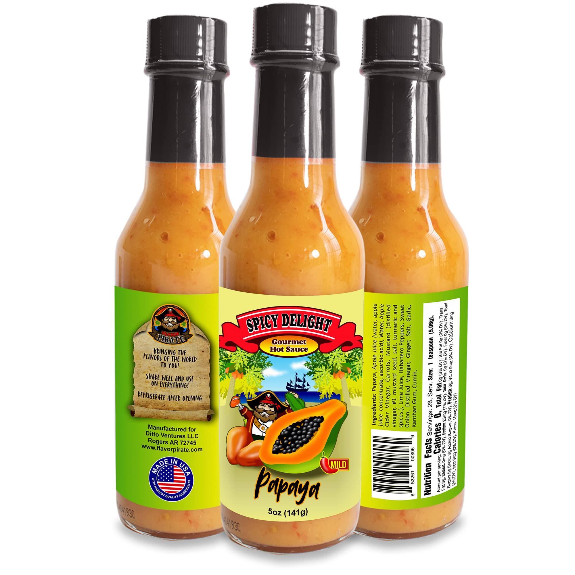 Flavor Pirate Spicy Delight Papaya Habanero Hot Sauce - Aruba Hot Sauce Made With Habanero Pepper, Papaya, and Spices, Caribbean Inspired Sweet Spicy Sauce, Gluten Free, Vegan, 2-pack