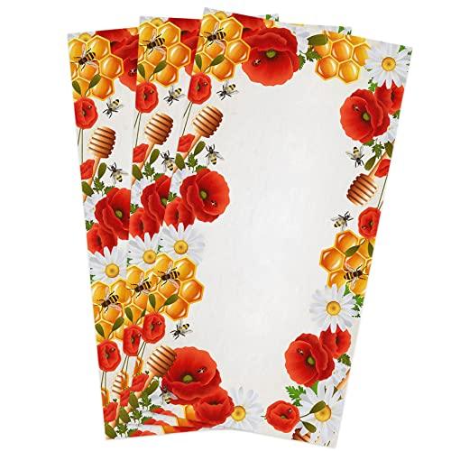 Smile Sunflower Smile Sunflower Kitchen Towels Microfiber Cleaning Cloths, Farm Bees Honeycomb Flowers Border Soft Dish Towels for Kitchen, Pack of 3 Absorbent Dish Cloths Reusable Tea Towels,Bar Towels,18x28 Inch